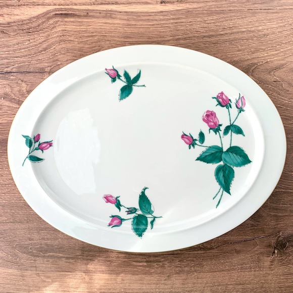 1952 Easterling Bavaria Radiance - Pink Roses Gold Trim - Oval Serving Platter - Picture 1 of 3